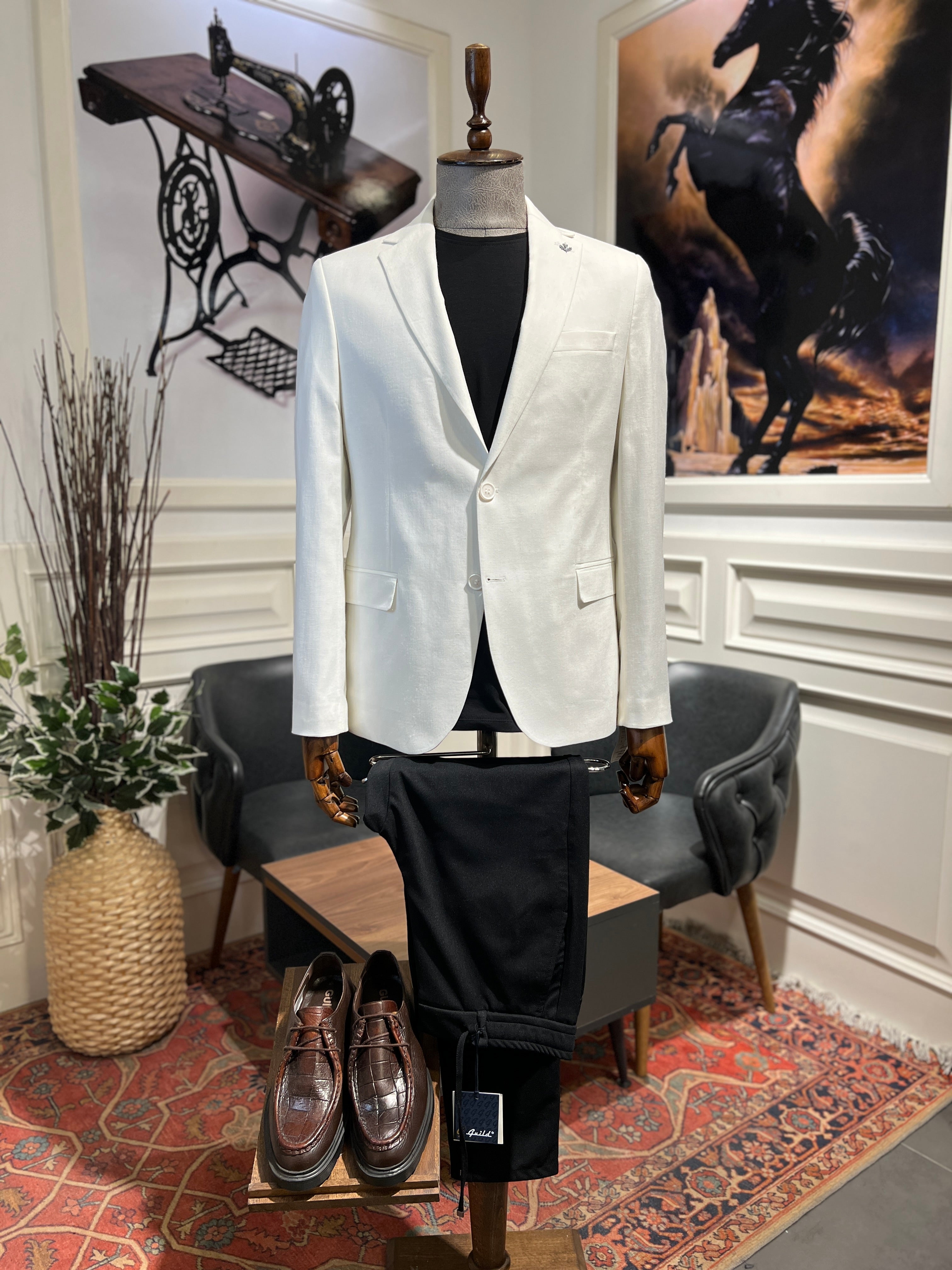 Guild Pire Slim Fit Leinen Sakko Weiße 