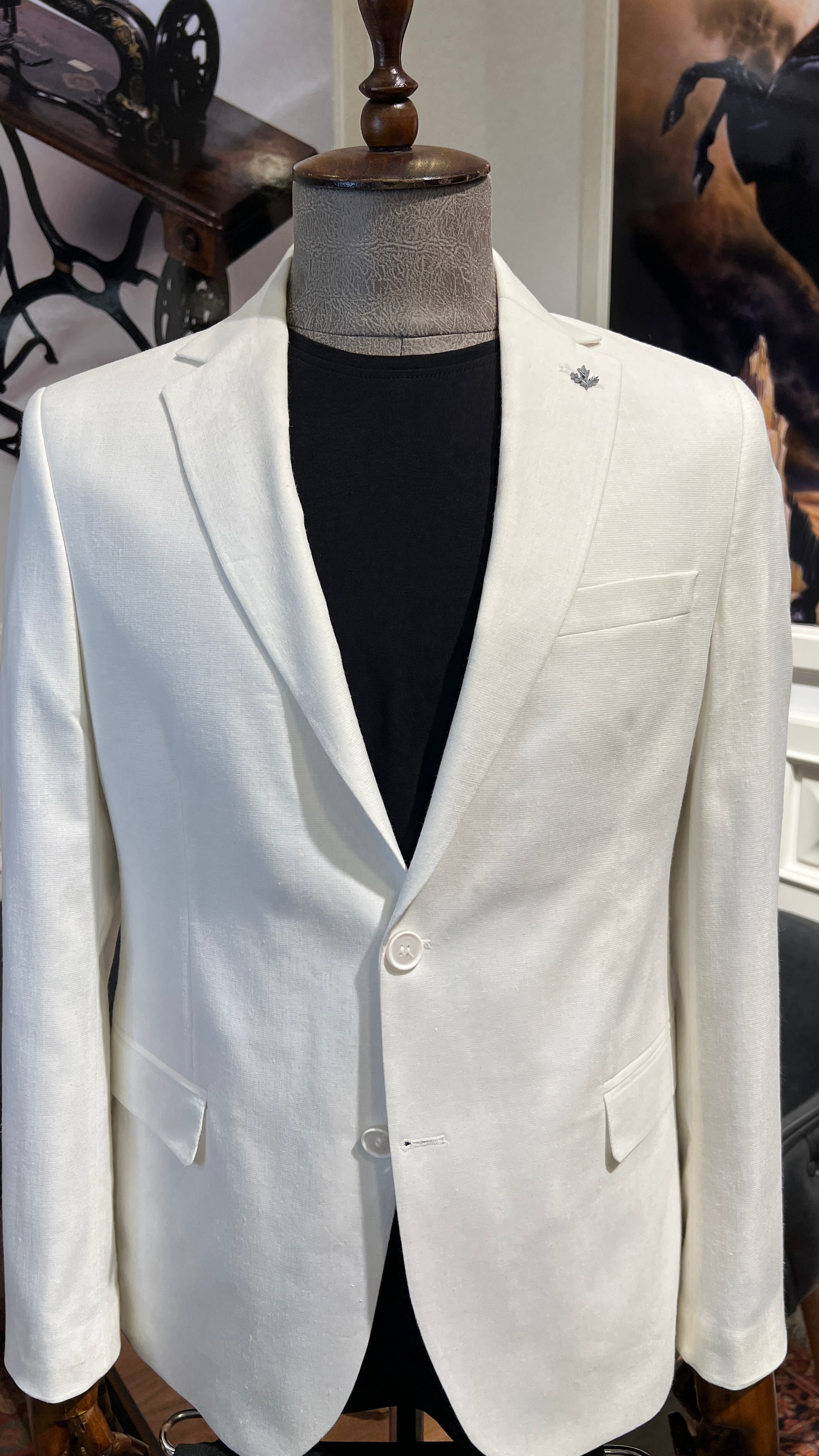 Guild Pire Slim Fit Leinen Sakko Weiße 