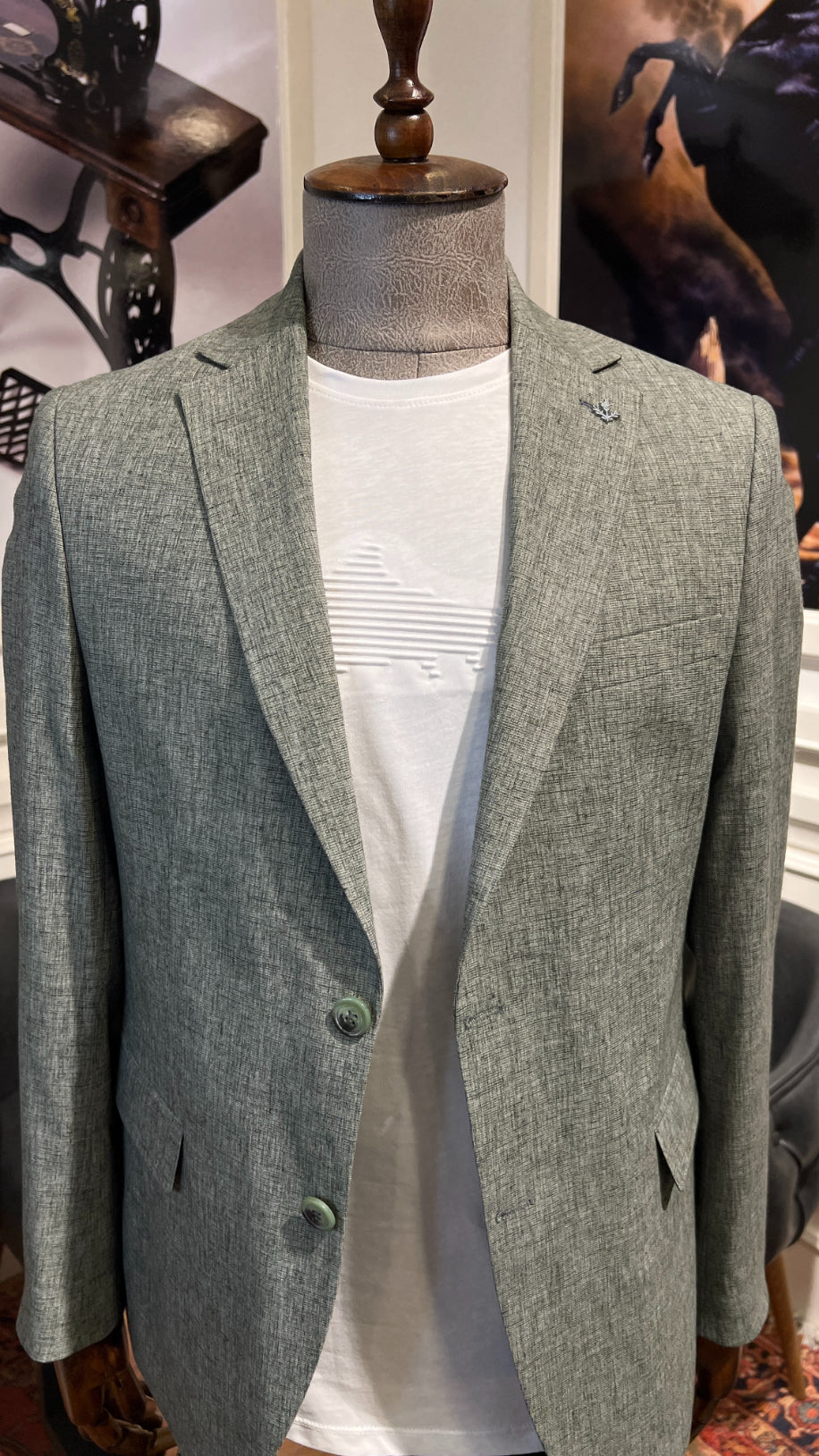 Guild Pire Slim Fit Leinen Sakko Grüne