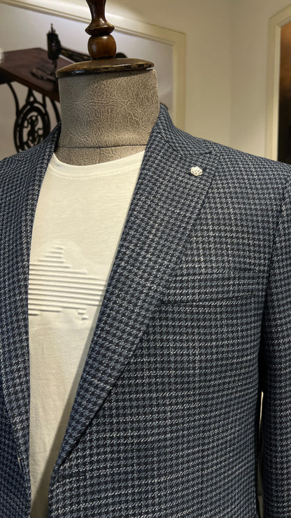 Guild Prague Houndstooth Pocket Woven Navy Blue Jacket