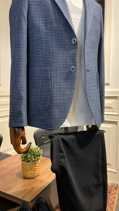 Guild Prague Houndstooth Pocket Woven Navy Blue Jacket