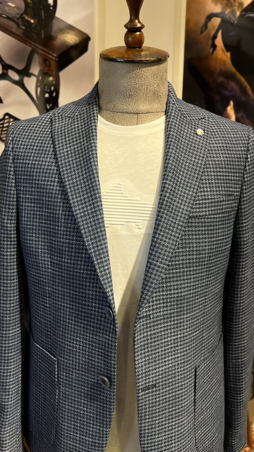 Guild Prague Houndstooth Pocket Woven Navy Blue Jacket