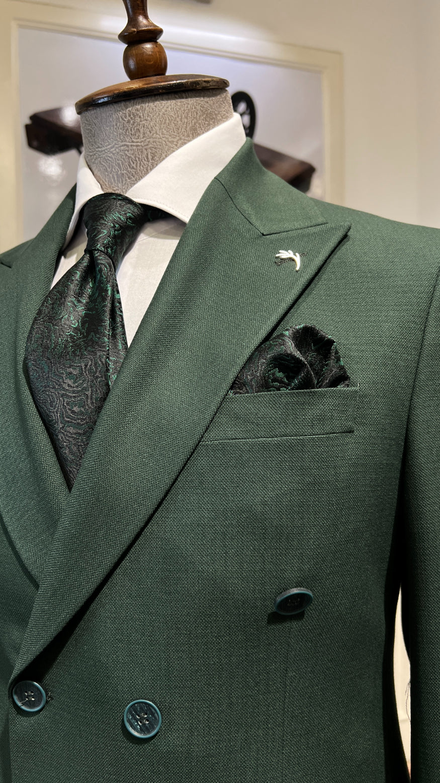 Guild Rubik Slim Fit Zweireiher Anzug Grüner