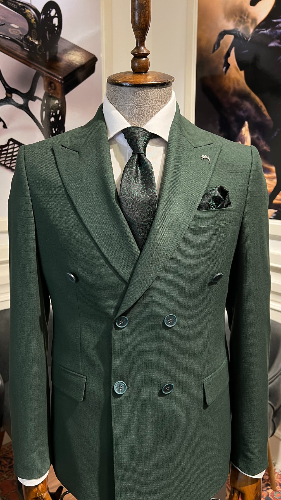 Guild Rubik Slim Fit Zweireiher Anzug Grüner
