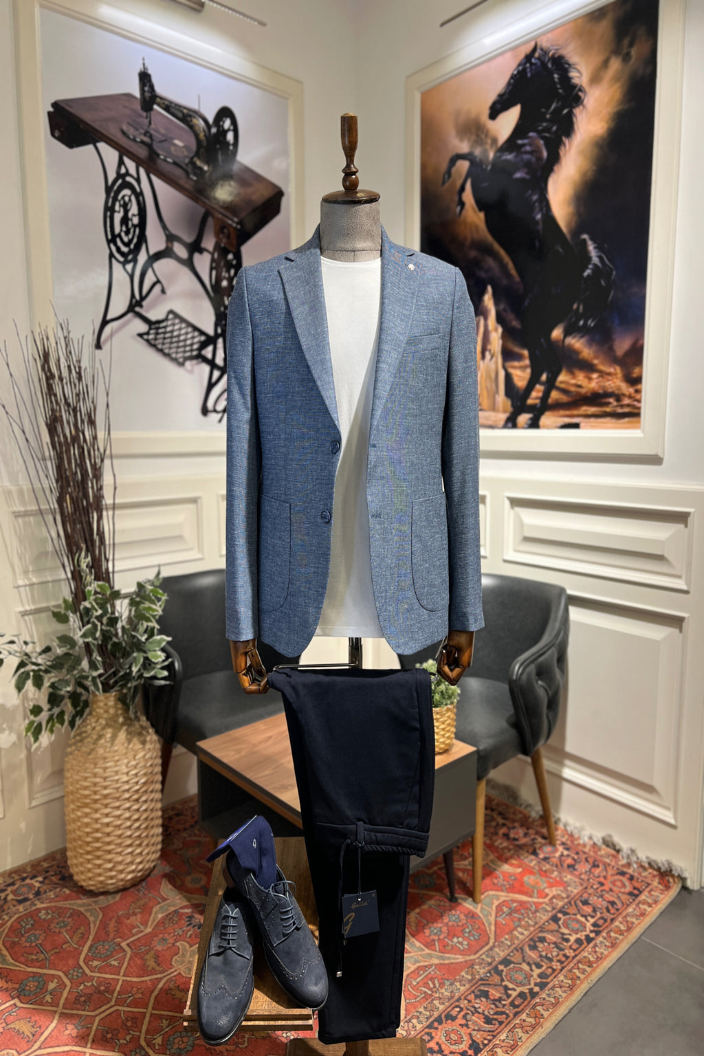 Guild Amalfi Slim Fit Leinen Sakko Marineblau