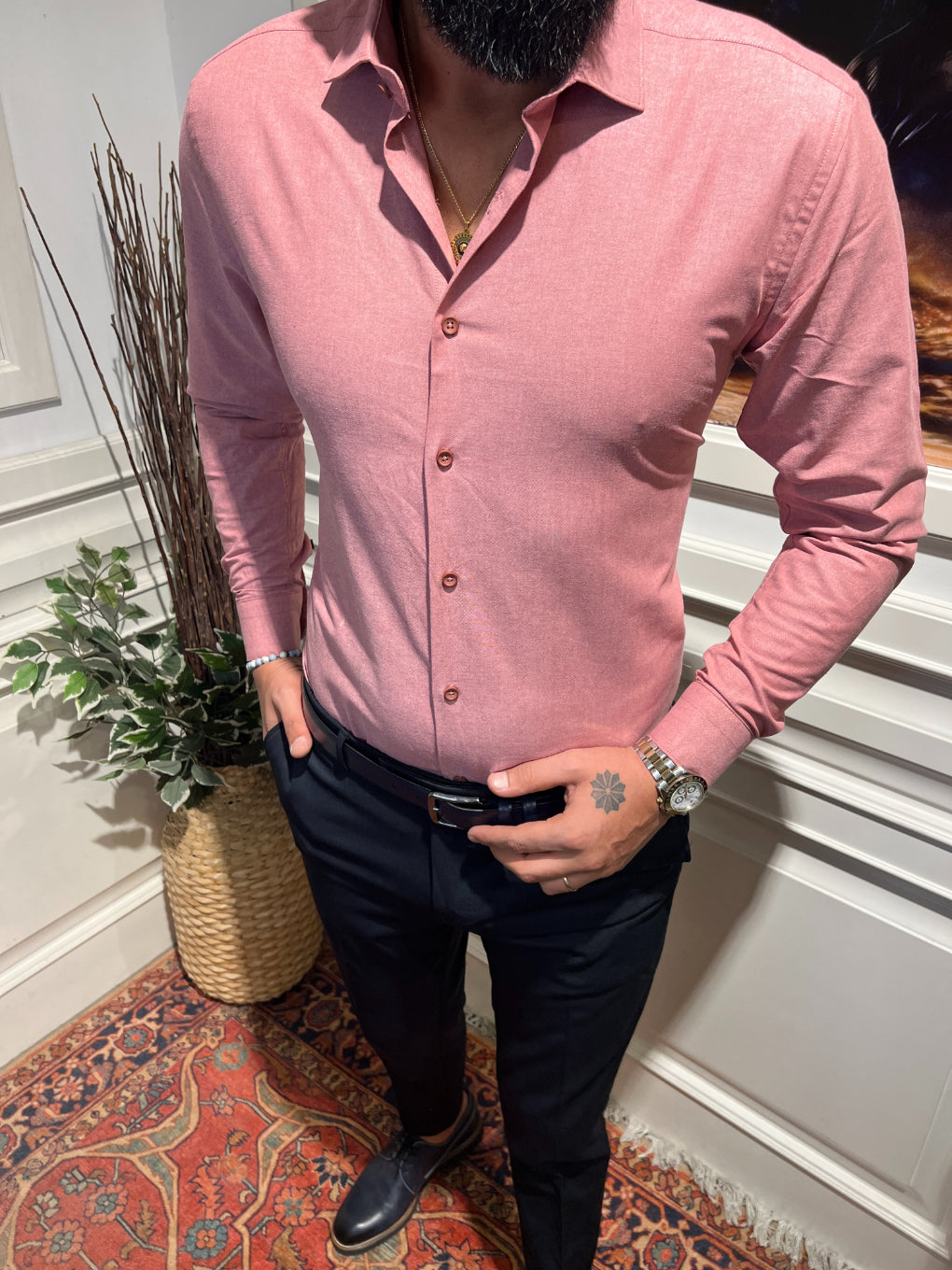 Guild Slim Fit Oxford Hemd Hellweinrotes 
