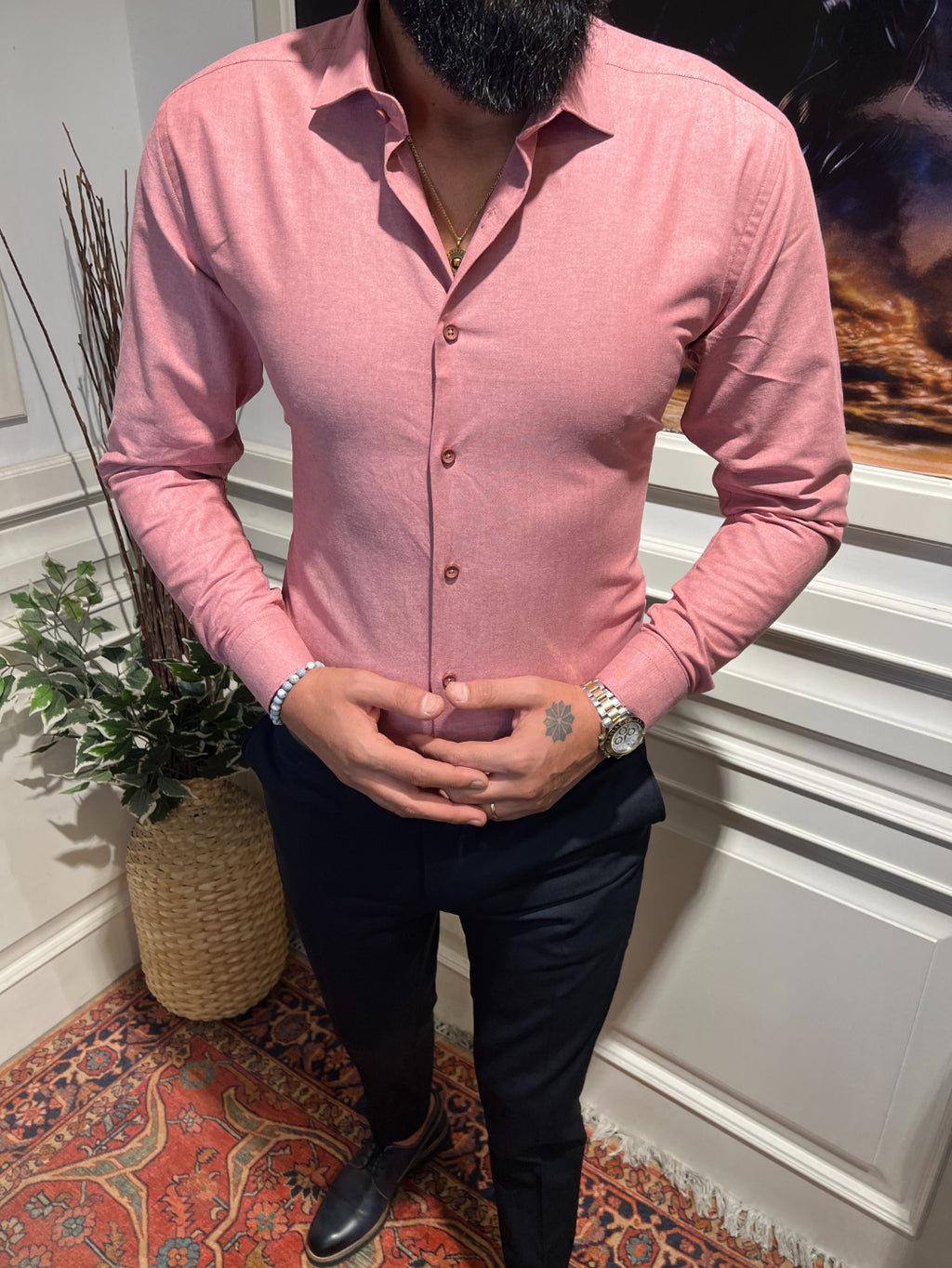 Guild Slim Fit Oxford Hemd Hellweinrotes 