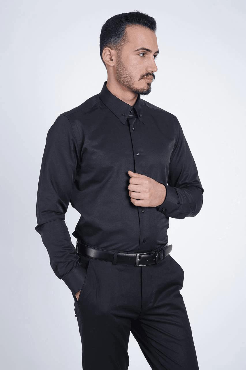 Schwarz gestreiftes Slim-Fit-Hemd von Guild