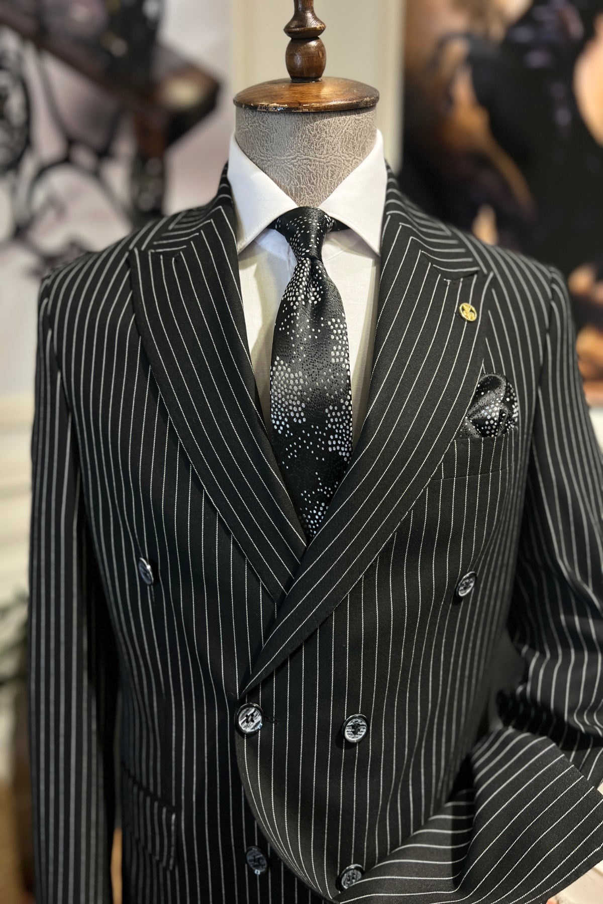 Guild Zilina Slim Fit Zweireiher Anzug SChwarzer