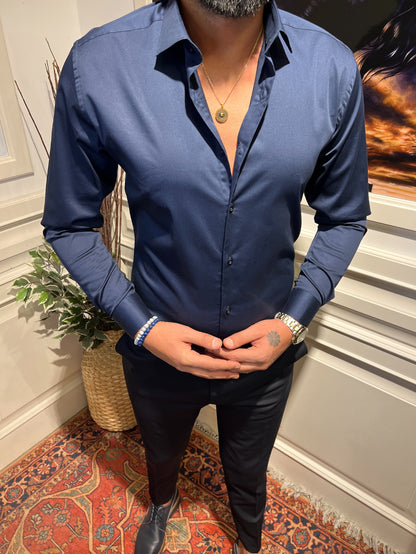 Guils Stn Slim Fit Marineblaues Hemd