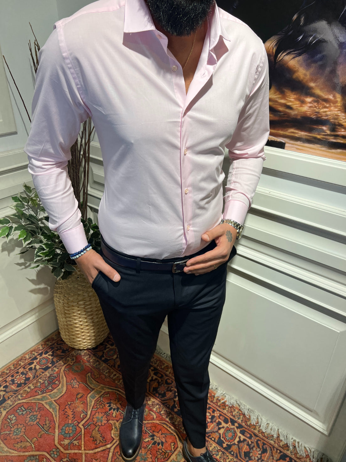 Slim-Fit-Hemd von Guild in Satinrosa