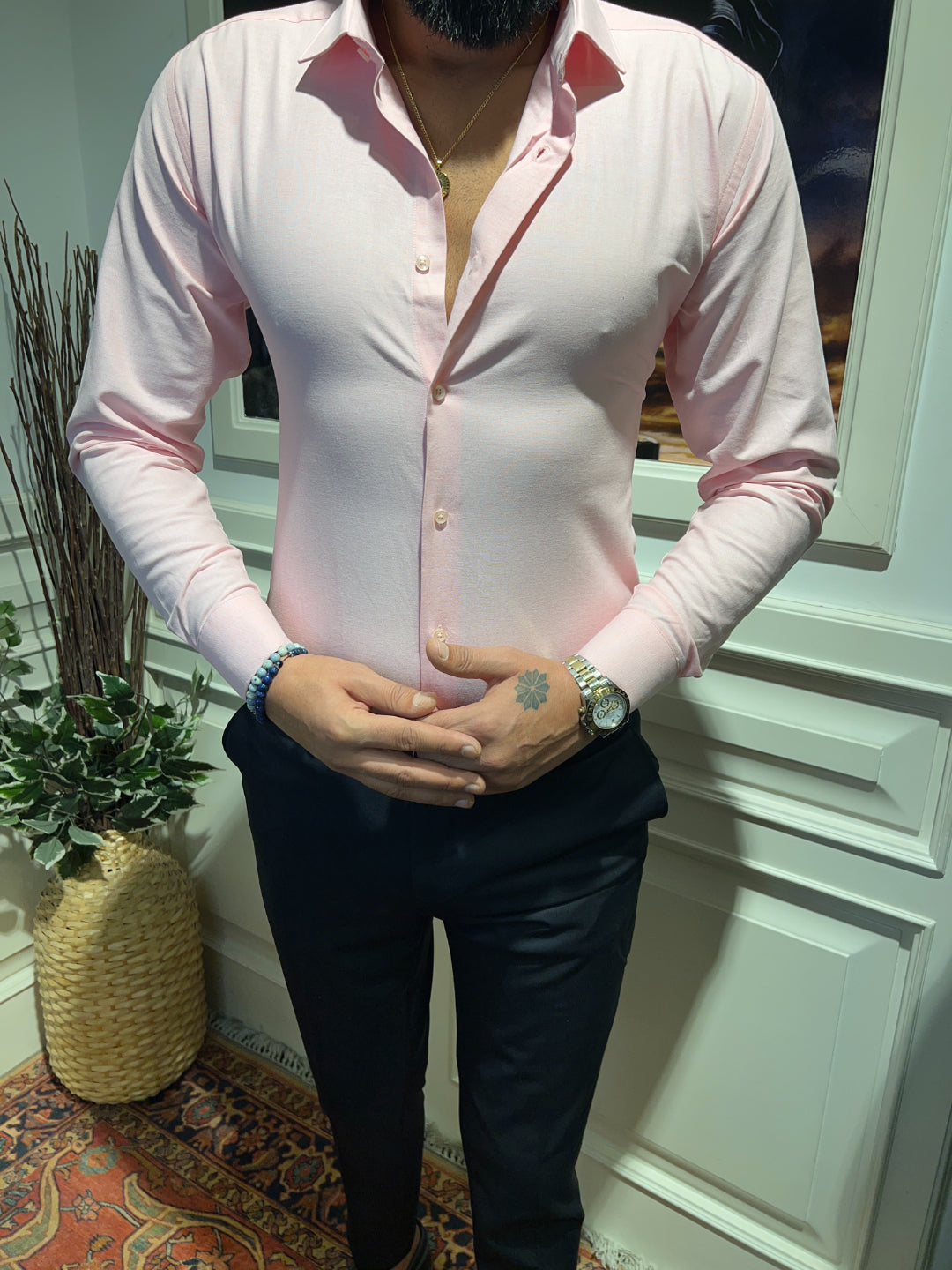 Slim-Fit-Hemd von Guild in Satinrosa